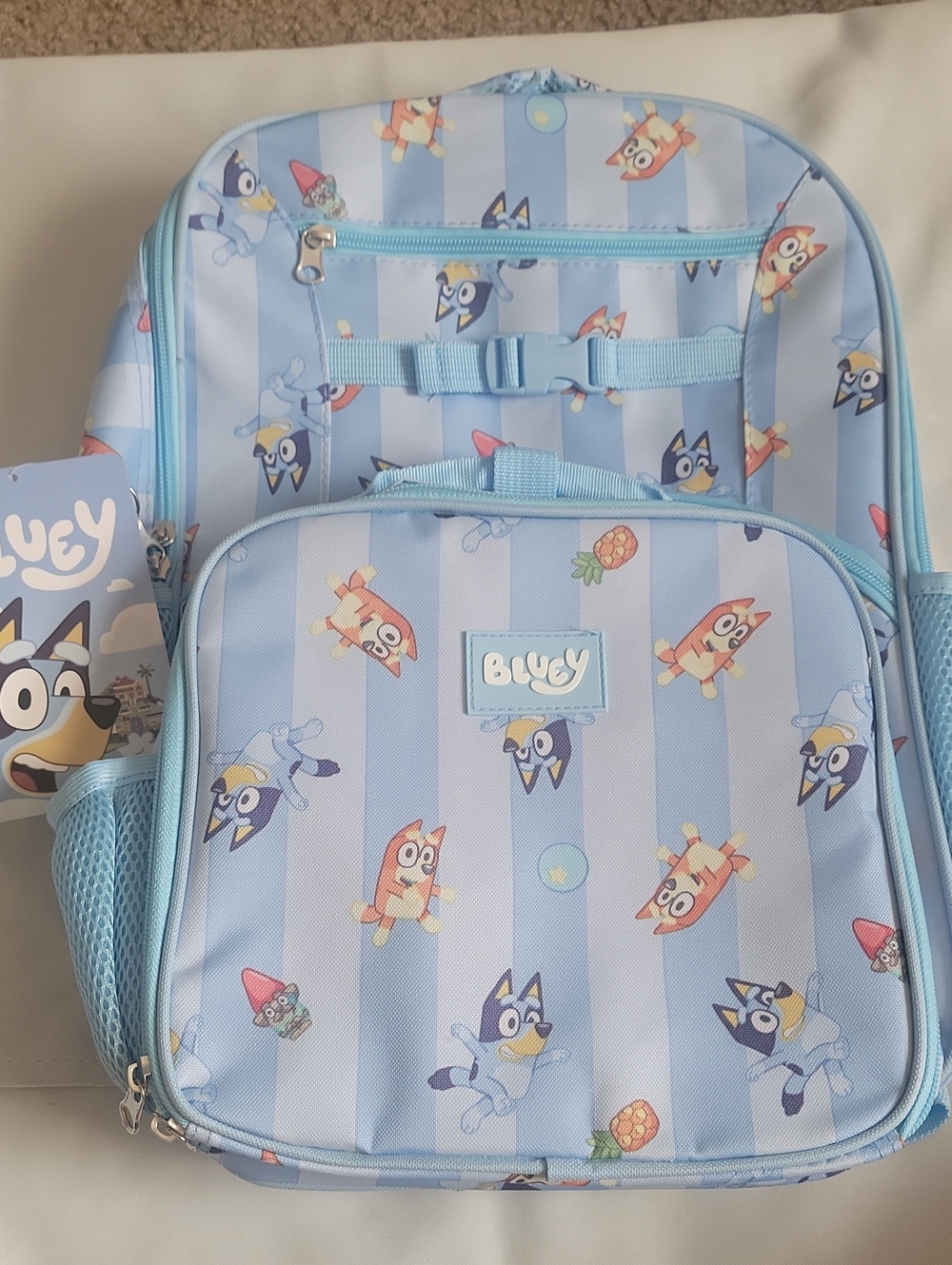 Kids Light Blue Bluey Backpack with Lunchbox